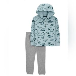Carter's Boy's 2 Piece Playwear Outfit Set, 1 Top and 1 Bottom (Light Blue Dino)